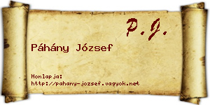 Páhány József névjegykártya